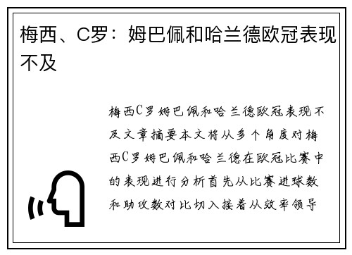 梅西、C罗：姆巴佩和哈兰德欧冠表现不及